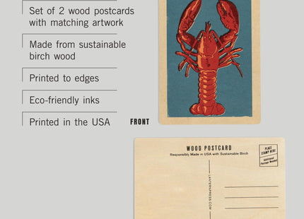 Camden, Maine, Lobster, Woodblock (4x6 Birch Wood Postcards, 2-Pack Stationary, Rustic Home Wall Decor)