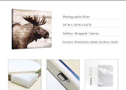 ARTISTIC PATH Rustic Deer Portrait Animal Canvas Wall Art, 24x18 Inch