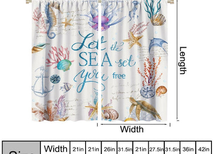 Ocean Animal Curtains for Kids,Watercolour Cartoon Underwater Coral Shells Seahorse Sea Turtle Water Plants Nautical Window Drapes for Boys Girls Nursery Bedroom Living Room 42x45in（No Blackout）
