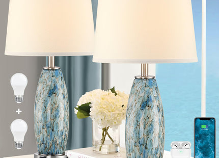 Lovlast 29" Tall Coastal Glass Table Lamps Set of 2 for Bedroom Living Room