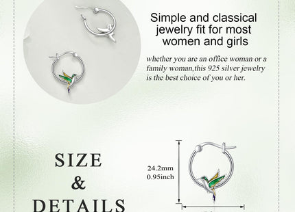 YAFEINI Hummingbird Hoop Earrings 925 Sterling Silver Cute Animal Hummingbird Earrings Jewelry Gifts For Women