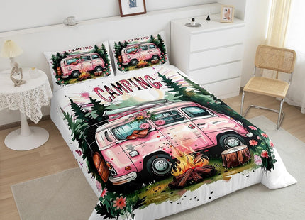 Erosebridal RV Camper Toddler Bedding Set,Happy Camping Comforter Set for Kids Boys Girls Bedroom Decor,Rustic Country Floral Bed Set Woodland Tree Bedding Comforter Sets,1 Pillowcase