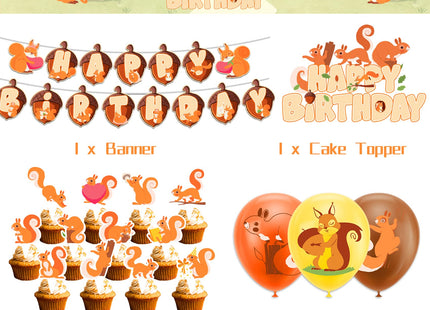Woodland Animals Squirrel Party Supplies - Includes Squirrel Birthday Banner, Cake Topper, Cupcake Toppers & Balloons for Zoo Animals Themed Party