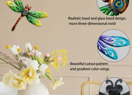 Yonivexis Metal Dragonfly Wall Decor Outdoor wall Art Hanging Decorations Living Room Bedroom Fence Dragonfly Garden Decor, Style1
