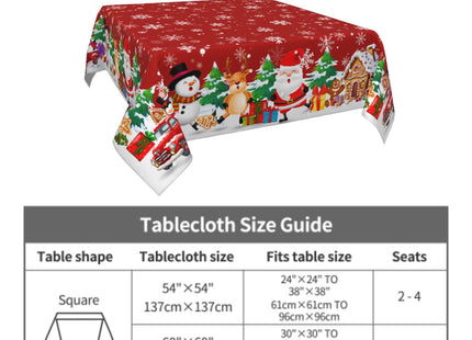 Khope Xmas Square Tablecloth 54×54 Inch Water-Resistant Washable Fabric Reusable Cute Santa Claus Snowman Reindeer Snowflakes Table Cover for Decoration Indoor Outdoor Dining