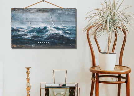 Personalized Custom Wooden Wall Art - Nautical Sailboat Oil Painting Style Coastal Decor - Handcrafted Wood Plank Sign for Living Room, Beach House, Office, Unique Gift(Style D)