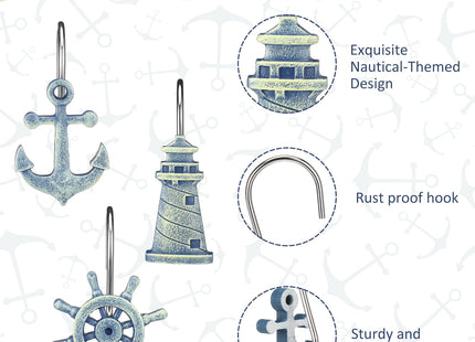 Amyhill 12 Pcs Nautical Shower Curtain Hooks, Nautical Stainless Steel