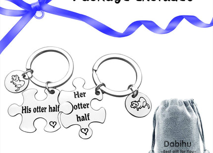 Otter Gifts Couple Puzzle Keychain Set His Otter Half Her Otter Half Keyring Lover Gift for Husband Wife Boyfriend Girlfriend Best Friend Birthday Wedding Valentines Day Anniversary Christmas Jewelry