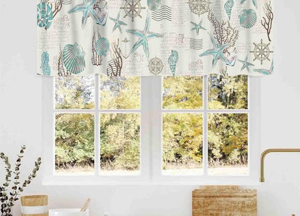 Coastal Valances for Windows, Nautcial Starifish Beach Coastal Seashell Starfish Blue Coral Rod Pocket Small Short Valance Curtains for Kitchen Cafe Living Room Bedroom Cabinet Bathroom, 54"x18" Inch