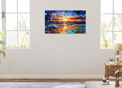 Leodozzio 1000Pcs Wooden Jigsaw Puzzle Sunset Lighthouse Decor 17x23.2in