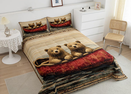 Castle Fairy Cute Bear Print Bedding Set Bear Rowing Comforter Set for Kids Boys Lake House Comforter Boating Quilt Set 1 Comforter Set with 1 Pillowcase Toddler Size