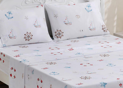 Ocharo Full Size Bed Sheet Set for Kids,Sailboat Anchor Pattern,Blue White