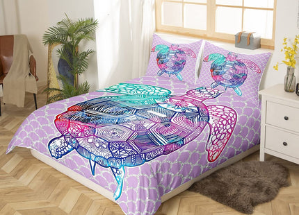 Erosebridal Sea Turtle Duvet Cover King Retro Turtles Bedding Sets Abstract Tortoise Comforter Cover Luxury Microfiber Purple Bed Cover Sealife Theme Quilt Cover for Kids 3 Piece with 2 Pillowcases