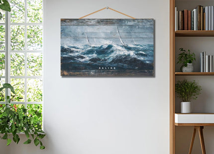 Personalized Custom Wooden Wall Art - Nautical Sailboat Oil Painting Style Coastal Decor - Handcrafted Wood Plank Sign for Living Room, Beach House, Office, Unique Gift(Style D)