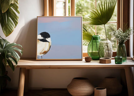 Nursery Wall Art Vintage Tilting Chickadee Wall Art 16x16 Inch Unframed