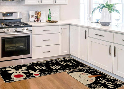 Artoid Mode Snowman Deer Let It Snow Snowflake Christmas Kitchen Mats Set of 2, Winter Decor Low-Profile Kitchen Rugs for Floor - 17x29 and 17x47 Inch