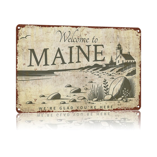 Welcome To Maine,Vintage Aluminum Metal Sign, High-Definition Print Poster, Rust-Resistant Wall Decor For Home, Patio, Garden, Porch; Plaque Art Gift, 8×12 Inch