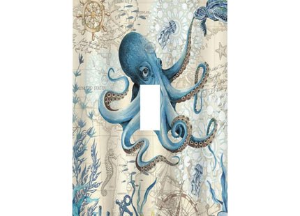 Octopus Nautical Kraken Compass Anchor 1 Gang Light Switch Covers Decorative Unique Single Toggle Wall Plate Switchcover Electrical Switchplate for Kitchen Bathroom Bedroom Decor