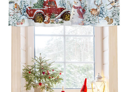 Christmas Snowman Valance Curtains for Kitchen Window 54" W x 18" L, Red Truck Xmas Tree Rod Pocket Small Curtain for Living Room Winter Robin Bird Deer Pine Valances for Windows/Bathroom/Bedroom