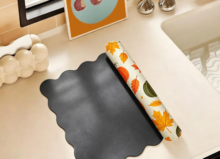 CQKEDMA Scalloped Dish Drying Mats for Kitchen Counter, Fall Pumpkins Maple Leaf, Cute Coffee Bar Mat for Countertop, Diatomite Absorbent, Kitchen Aesthetic Decor (16"x24", Fall Pumpkins Maple Leaf)