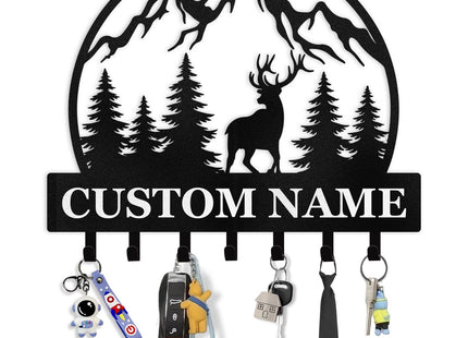 Dyoart, Personalized Key Holder for Wall - Custom Forest Deer Key Rack Hanger with Hooks, Key Holder Wall Mount, Woodland Theme Wall Art Decor Gift, Key Rack Storage for Kitchen, Living Room