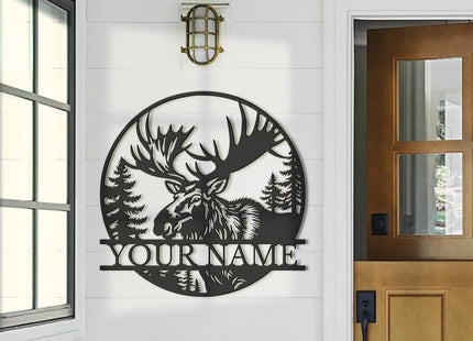 Personalized Metal Moose Sign, Moose Wall Art Decor, Hunter and Hunting Gift, Custom Cabin Name Sign, Man Cave Decor, Housewarming (Style-4)