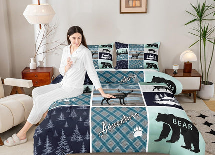 Bear Deer Comforter Set Twin Size, Hunting Wild Animal Bedding Rustic Cabin