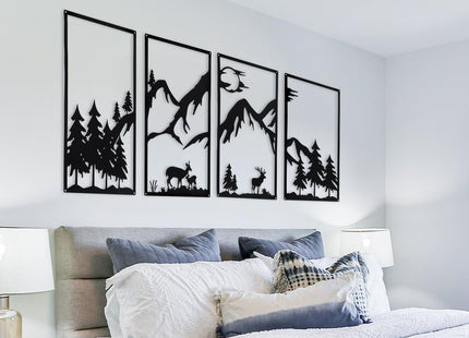 Bdor Mountain Metal Wall Art 4 Panel Deer Forest Rustic Home Wall Decor