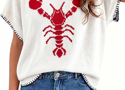 Womens Lobster Sweater Vest Casual Crawfish Knit Shirts Tops White Red XL