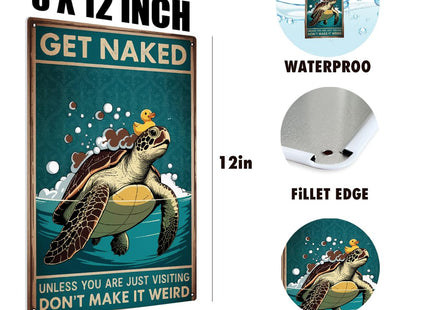 BEASTZHENG Funny Sea Turtle Bathroom Metal Tin Sign Turtle Decor, Ocean Theme Wall Art, Tropical Turtle Bathroom Accessories, Sea Life Tin Sign for Restroom