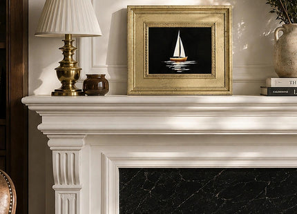 CCPEAR Gold Framed Canvas Wall Art, Vintage Black Coastal Sailboat Artwork