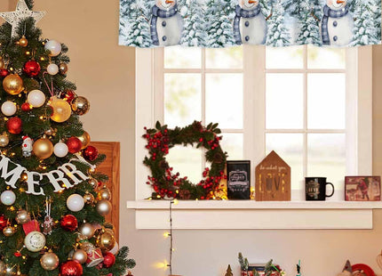 Litter Star Snowman Christmas Window Valance,Winter Snow Scene Valances for Kitchen Windows,Forest Rod Pocket Valance Curtain,Short Curtains Window Treatment for Bedroom Living Room 54x18in