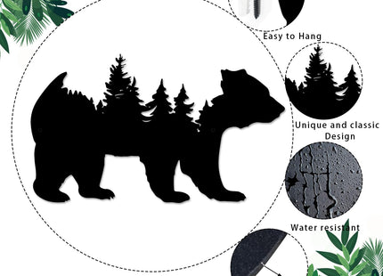 Resama Metal Wall Art Forest Modern Pine Tree Animal Bear Rustic Art Decor