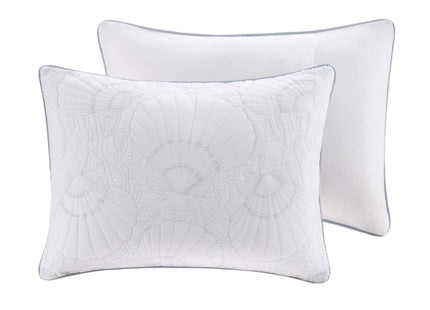 Harbor House Cotton Comforter Set-Coastal Oceanic Sealife Design All Season Down Alternative Bedding with Matching Shams, Bedskirt, Cal King(110"x96"), Beach, Quilted Seashell White, 4 Piece