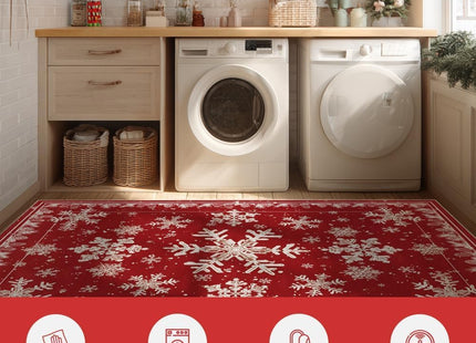 Artoid Mode Red Snowflake Pinecone Winter Area Rug, Christmas Home Decor Low-Profile Non-Slip Washable Large Rug for Living Room Bedroom Farmhouse Dining Room Kids Playroom 5x7 Feet