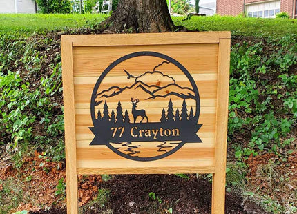 RealSteel Personalized Outdoor Metal Sign, Customize the Great Outdoor Deer & Mountain Monogram, Rustic Cabin, Lodge, or Home Décor, Laser Cut Steel Wall Art, Family Gifts