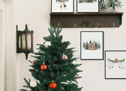 ULEGIE Christmas Winter Forest Cabin Poster Wall Art Prints Set of 4