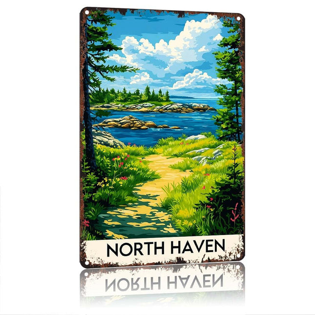 HSFHXY North Haven Maine Coastal Landscape Vintage Aluminum Metal Sign, 12X8 Inch, Retro Rustproof Metal Wall Decor For Home Cafe Garage Bar Garden Patio Living Room Decoration, Waterproof Decorative Tin Sign Wall Art