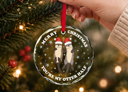 Otter Couple Glass Christmas Ornaments 2026, Christmas Tree Decorations