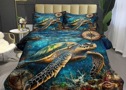 CCoutueChen Sea Turtle Comforter Set King, Turquoise Ocean Animal Lightweight Comforter, Underwater Creatures Bedding Set - 3Pcs Soft Fluffy Microfiber Bed Set with 2 Pillowcases/104 * 90