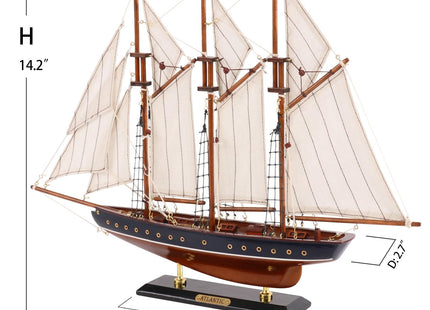 NAUTIMALL 19-inch Atlantic Sailboat Deco, Wooden Schooner Model Ship, Yacht Replica, Nautical Home Decor Collection (ATL49-BLUE)