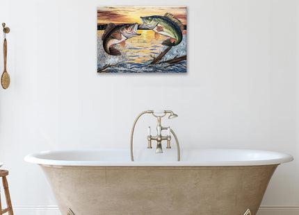 Estused Bass Fish Bathroom Wall Art Rustic Fishing Wall Decor 16"x12"