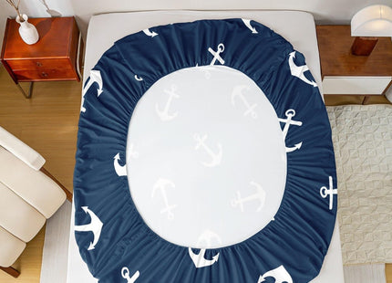 Manfei Summer Anchor Sheet Set Full Size, Nautical Anchor Bedding Set for Kids Boys Teens Room Decor, Fashion Navy Blue Bed Sheet Set 4pcs with Deep Pocket Fitted Sheet + Flat Sheet + 2 Pillowcases