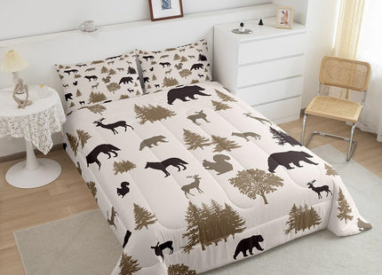 Bear Comforter Set Kids Boys Girls,Rustic Elk Moose Squirrel Wolf Twin