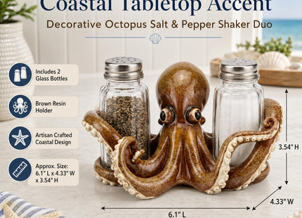 Comfy Hour 6.1 Inch Octopus Salt and Pepper Holder, Coastal Set of 2