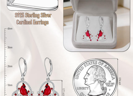 Red Cardinal Earrings for Women Sterling Silver Cardinal Gifts Earrings
