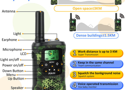 Walkie Talkies for Kids Toys for Boys Aged 5+ Outdoor Toys 2 Way Radio 22 Channel 3 Miles Range for Camp Hunt Adventure Game Birthday 6 7 8 9 10 Year Old Boys Gifts (Green)