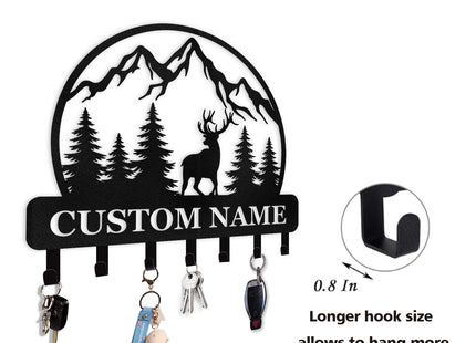Dyoart, Personalized Key Holder for Wall - Custom Forest Deer Key Rack Hanger with Hooks, Key Holder Wall Mount, Woodland Theme Wall Art Decor Gift, Key Rack Storage for Kitchen, Living Room