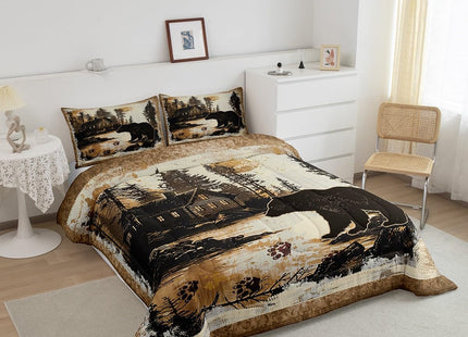 Feelyou Rustic Cabin Bear Comforter Set Forest Animal Wildlife Hunting Theme Bedding Set King Size for Boys Girls Farmhouse Black Bear Comforter Brown Farmhouse Bed Set for All Season