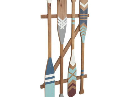 Deco 79 Wood Paddle Home Wall Decor Novelty Canoe Oar Wall Sculpture with Arrow and Stripe Patterns, Wall Art 21" x 2" x 36", Brown